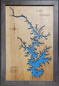 Lake Norman Map with Driftwood Frame