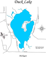 Duck Lake, Michigan - Traverse County - Laser Cut Wood Map