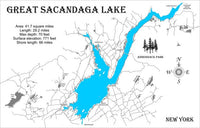 Great Sacandaga Lake, New York - Laser Cut Wood Map