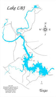 Lake LBJ, Texas - Laser Cut Wood Map