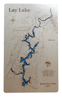 Lay Lake, Alabama - Laser Cut Wood Map