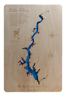 Lake Tillery, North Carolina - Wood Cut Laser Map
