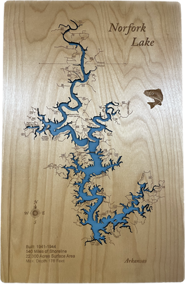 Norfork Lake, Arkansas - Laser Engraved Wood Map Overflow Sale Special