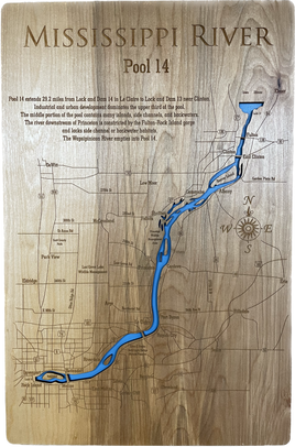 Mississippi River Pool 14 - Laser Engraved Wood Map Overflow Sale Special