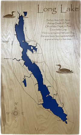 Long Lake, Maine - Laser Engraved Wood Map Overflow Sale Special