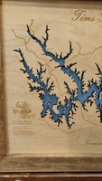 Tims Ford Lake, Tennessee - laser cut wood map