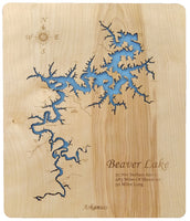 Beaver Lake, Arkansas- Laser Cut Wood Map