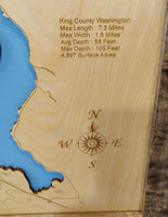 Lake Sammamish, Washington - Laser Cut Wood Map