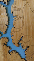 Lake Tillery, North Carolina - Wood Cut Laser Map