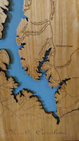 Lake Tillery, North Carolina - Wood Cut Laser Map