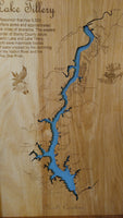 Lake Tillery, North Carolina - Wood Cut Laser Map