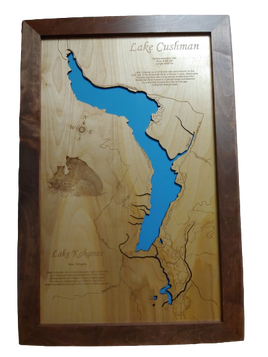 Lake Kokanee, Washington - Laser Cut Wood Map