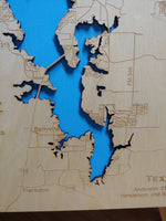 Lake Palestine, Texas - Laser Cut Wood Map