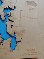 Lake Palestine, Texas - Laser Cut Wood Map