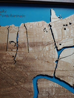 New Orleans, Louisiana Coastal Map - laser cut wood map