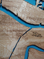 New Orleans, Louisiana Coastal Map - laser cut wood map