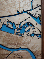 New Orleans, Louisiana Coastal Map - laser cut wood map