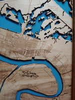 New Orleans, Louisiana Coastal Map - laser cut wood map