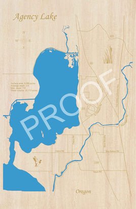 Agency Lake, Oregon - Laser Cut Wood Map