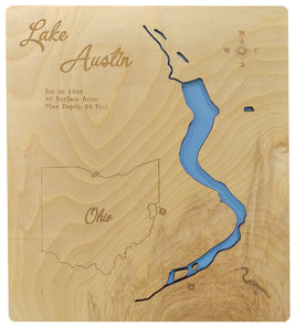Lake Austin, Ohio - Laser Cut Wood Map