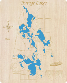 Portage Lakes, Ohio - laser cut wood map