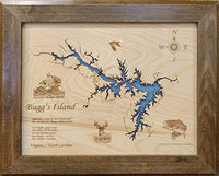 Buggs Island Lake in VA and NC - Laser Cut Wood Map