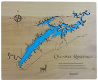 Cherokee Reservoir, Tennessee - Laser Cut Wood Map