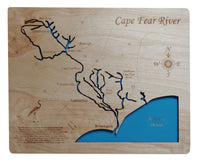 Cape Fear River, North Carolina - laser cut wood map