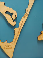 Cape Lookout, Southern Outer Banks, NC - laser cut wood map