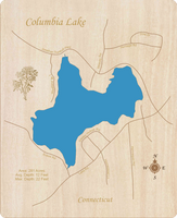 Columbia Lake, Connecticut - Laser Cut Wood Map