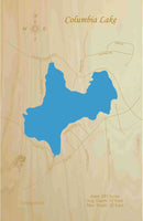 Columbia Lake, Connecticut - Laser Cut Wood Map