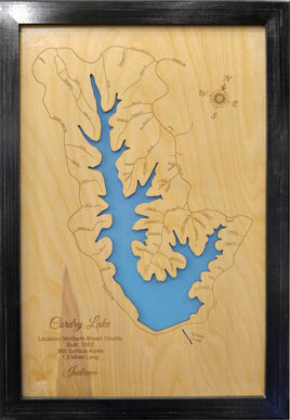Cordry Lake, Indiana - Laser Cut Wood Map