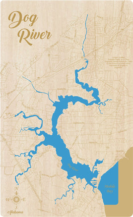 Dog River, Alabama - Laser Cut Wood Map