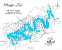 Douglas Lake, Tennessee - Laser Cut Wood Map