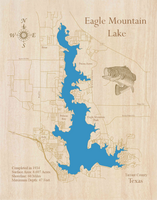 Eagle Mountain Lake, Texas - Laser Cut Wood Map