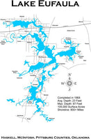 Eufaula Lake, Oklahoma - Laser Cut Wood Map