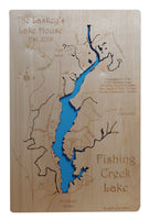 Fishing Creek Lake, South Carolina - Laser Cut Wood Map