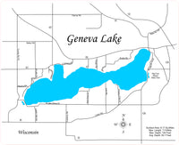 Geneva Lake, Wisconsin - Laser Cut Wood Map