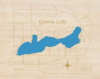 Geneva Lake, Wisconsin - Laser Cut Wood Map
