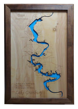 Lake Granbury, Texas - Laser Cut Wood Map