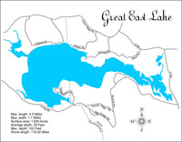 Great East Lake in Maine and New Hampshire - Laser Cut Wood Map