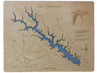 Lake Greenwood, South Carolina - Laser Cut Wood Map