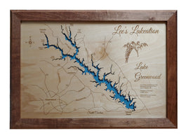 Lake Greenwood, South Carolina - Laser Cut Wood Map