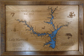 Lake Hartwell, GA & SC - Laser Cut Wood Map