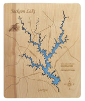 Jackson Lake, Georgia - Laser Cut Wood Map