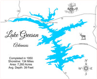 Lake Greeson, Arkansas  - Laser Cut Wood Map