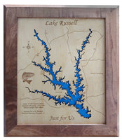 Lake Russell, Georgia - Laser Cut Wood Map