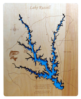 Lake Russell, Georgia - Laser Cut Wood Map