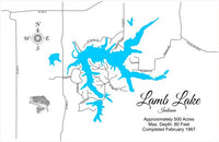 Lamb Lake, Indiana - Laser Cut Wood Map