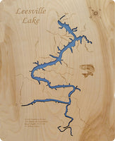 Leesville Lake, VA - Laser Cut Wood Map